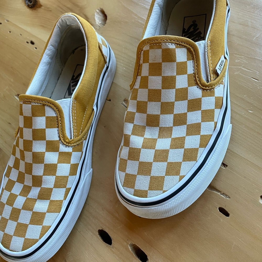 Vans Mustard Checkered Slip-On Shoes